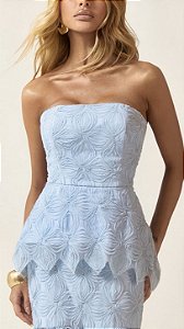 Vestido Tomara que Caia Azul com Renda e paêtes