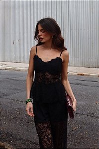 Conjunto feminino renda preto elegante