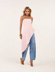 Blusa Tomara que Caia Rosa com Babado