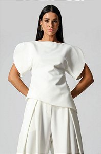 Blusa Off-White com Mangas Bufantes