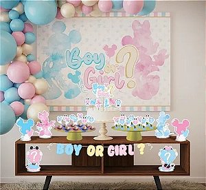kit festa decoração Chá Revelação Mickey E Minnie 39pç EVA