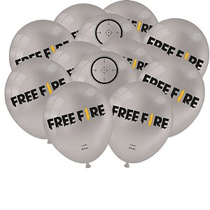 25 Balões Bexigas decoração Free Fire aniversário 9" festa / CINZA