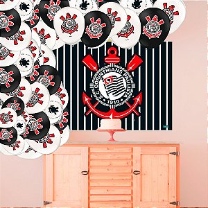 Kit festa Decoração Corinthians Painel GIGANTE + 25 balões