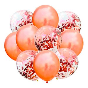 Kit 10 Balões bexigas Rose Gold e transparente decoração