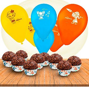 Kit festa decoração Moana 100 forminhas n5 + 25 balão tema
