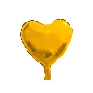 BALÃO BEXIGAS CORAÇÃO METALIZADO DOURADO OURO - 18" - 45 CM