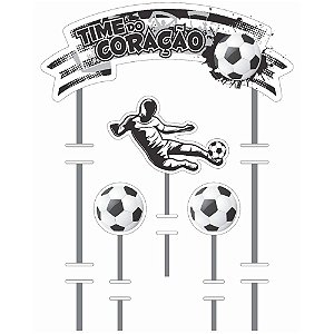 Topo de bolo time branco e preto topper decoração festa