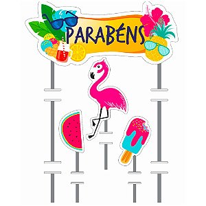 Topo de bolo Flamingo decoração festa topper cor mais viva