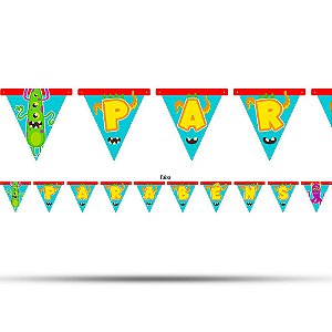 Faixa Bandeirola decoração festa Monstros mais cor