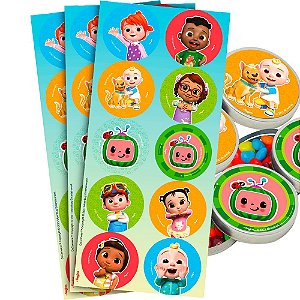 30 Adesivos redondo decoração Cocomelon festa aniversário