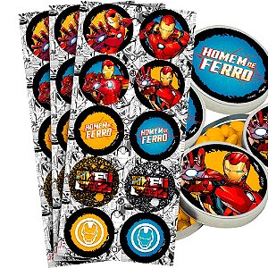 30 Adesivos redondo decoração Homem de Ferro festa aniversário