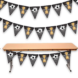 Faixa bandeirola futebol preto e branco decoração festa time