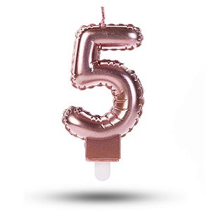 Vela balão Número 5 Rosê gold Decoração Festa