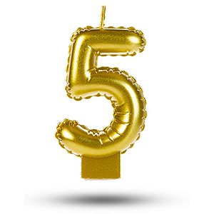Vela balão Número 5 Dourada Decoração Festa aniversário