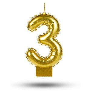 Vela balão Número 3 Dourada Decoração Festa aniversário