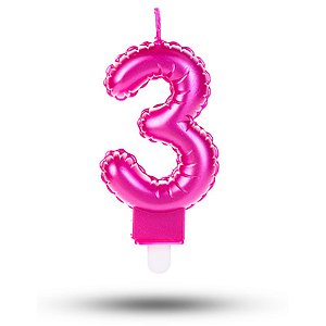 Vela balão Número 3 Rosa Decoração Festa aniversário