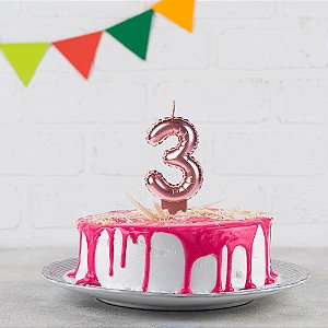 Vela balão Número 3 Rosê gold Decoração Festa