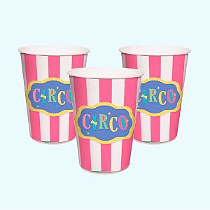 8 Copos decoração Circo Rosa festa 240ml