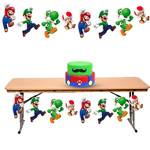 Faixa bandeirola Super Mario decoração festa Aniversário