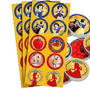 30 Adesivos Branca de neve redondo decoração festa