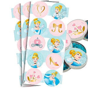 30 Adesivos Cinderela redondo decoração festa aniversário