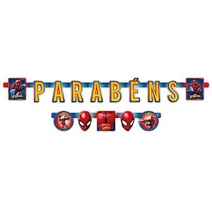 Faixa parabéns Homem Aranha decoração festa