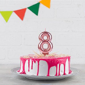 Vela balão Número 8 Rosê gold Decoração Festa