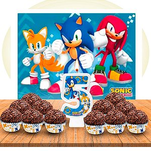 Kit festa decoração Sonic Painel GIGANTE + Forminhas + Vela