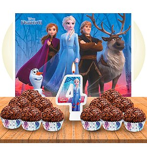 Kit festa decoração Frozen Painel GIGANTE + Forminhas + Vela