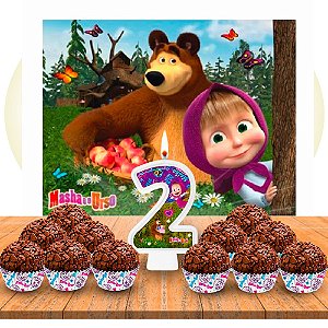 Kit festa Masha e o Urso Painel GIGANTE+ Forminhas + Vela N2