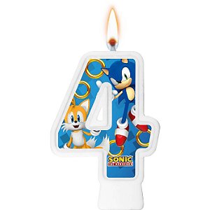Decoração festa Sonic Vela número 4 aniversário mais cor