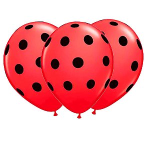 25 Bexigas Balão N9 Decoração Ladybug Bolinhas Pretas