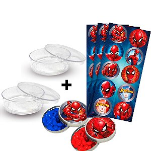 Kit decoração festa Homem aranha 30 adesivos + 20 Latinhas