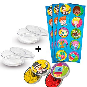 Kit decoração festa Mundo Bita 30 adesivos + 20 Latinhas