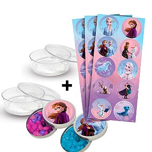 Kit decoração festa Frozen Disney 30 adesivos + 20 Latinhas