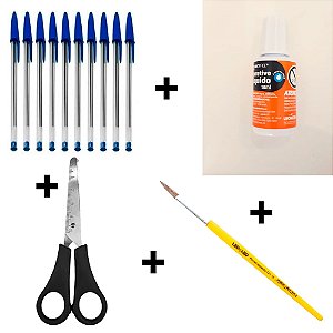 Kit Escolar/escritório 8 itens completos com 5 canetas