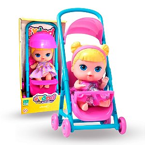 Boneca com Carrinho babys collection fofa e resistente