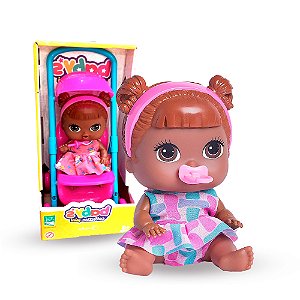 Boneca com Carrinho babys collection negra fofa e resistente
