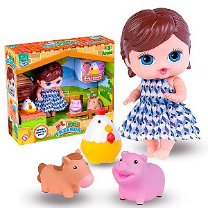Boneca Baby + 3 bichinhos Mini Fazendinha Cheirosa e fofinha