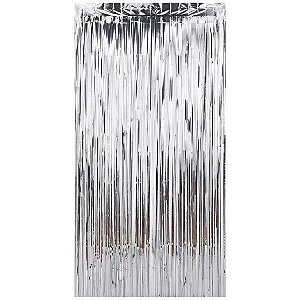 Cortina Metaloide Holografica Prata Decoração Festa 1X2M