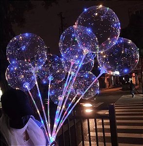 BALAO TRANSPARENTE COM LED COLORIDOS BASE ROSA UN