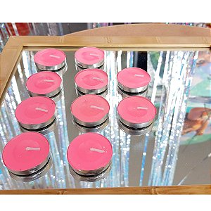 10 Vela Rechaud Redonda Rosa decoração festa