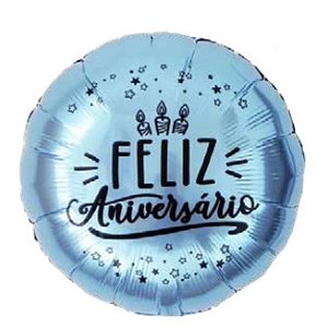 Balao Metalizado 45cm Feliz Aniversário Azul