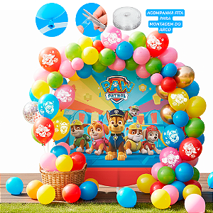 Kit Decoração Patrulha Arco Desconstruido Fita 5m+ 75 balões