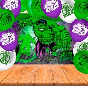 Kit Festa 26Pçs Decoração Hulk Painel + 25 Bexigas temáticas