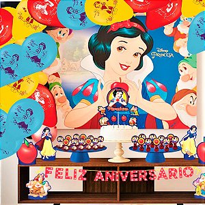 Kit Festa 26Pçs Decoração Branca de neve Painel + 25 Bexigas