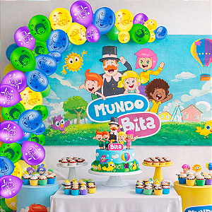 Kit Festa 71Pçs Decoração Mundo Bita Painel + 70 Bexigas