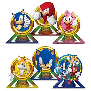 Decoração Display de mesa festa Sonic Aniversário 6 Unidades