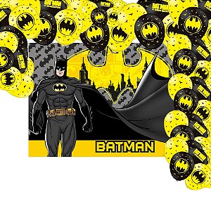 Kit festa Decoração Batman Aniv 25 Balões + Painel 1,40m GG