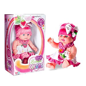 Boneca Lindinha Colors Com Tiara e Laço Cheirinho de morango